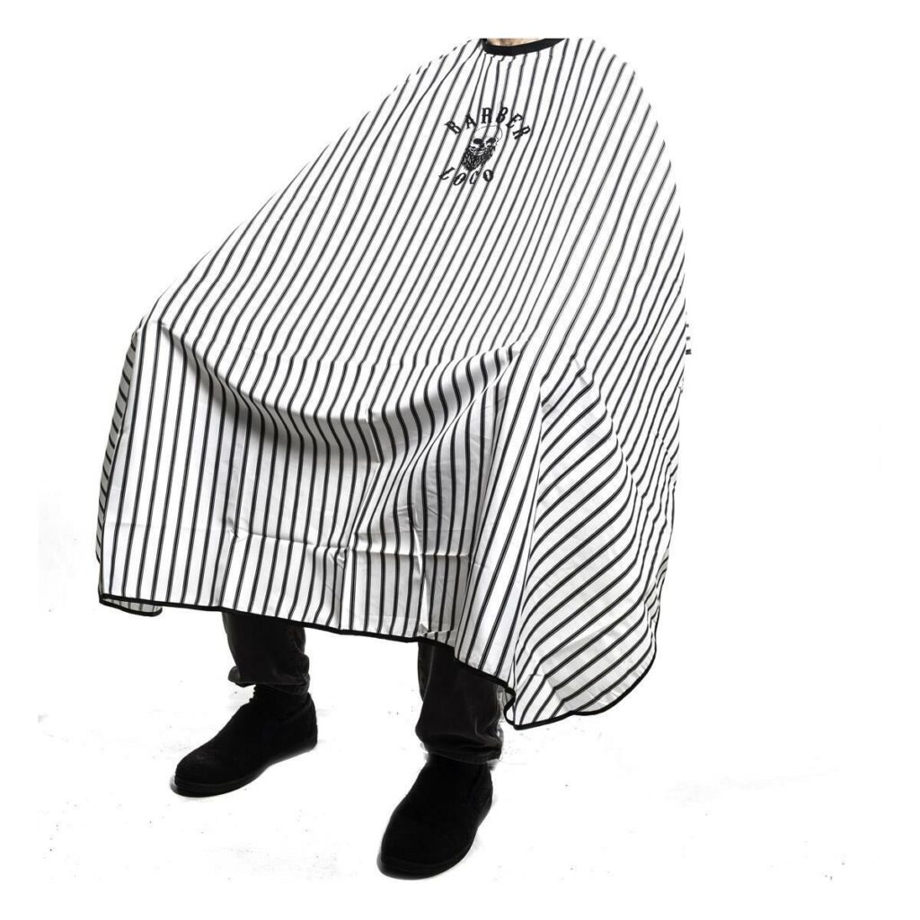 BL-PSG-255 STRIPE BARBER CAPE - WHITE/BLACK-0