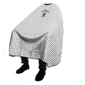 BL-PSG-255 STRIPE BARBER CAPE – WHITE/BLACK